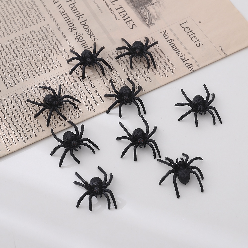 Set 10 Mô Hình Côn Trùng Giả Bằng PVC Màu Đen Vui Nhộn Trang Trí Halloween
