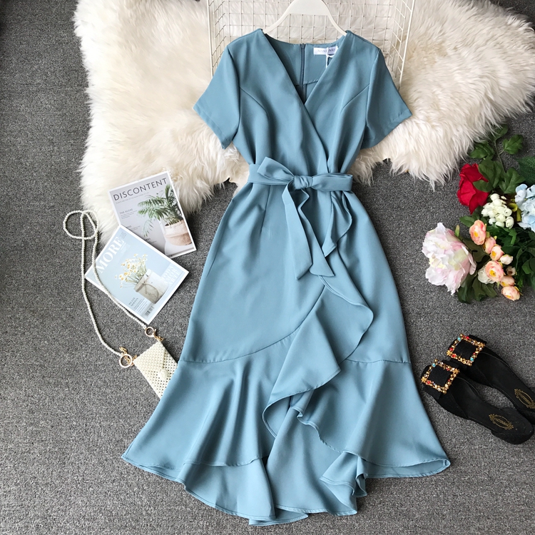 Đầm Tay Ngắn Cổ Chữ V Dáng Ôm Thời Trang Dành Cho Nữ