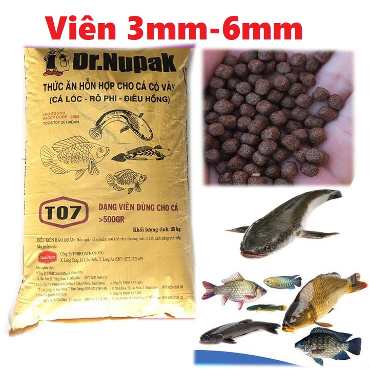 1Kg Thức ăn Cá Dr.Dupak T07 40% Đạm Cho Cá Ăn Hoặc Dùng Câu Cá,Cá lóc,rô phi,Chép,điêu hồng(GÓI 1kg)-Cám cá