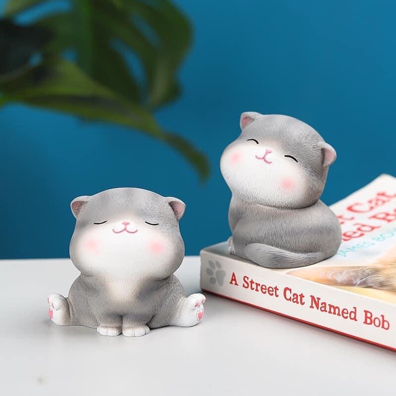 Tượng mèo trang trí bằng nhựa đặc nguyên khối nặng 1kg