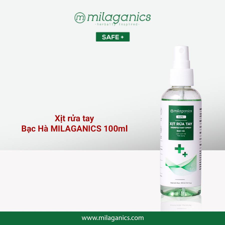 Xịt Rửa Tay Milaganics Disinfectant Spray Bạc Hà Kháng Khuẩn 100ml