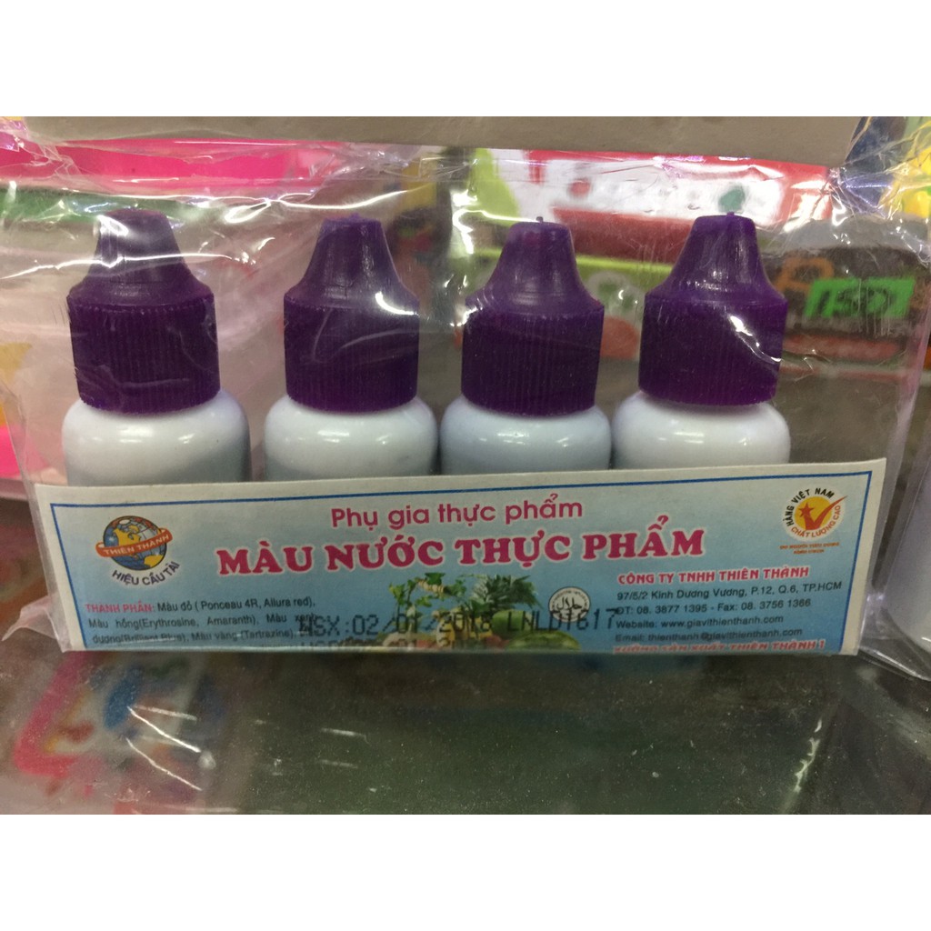 Combo 5 màu thực phẩm (tím, xanh, đỏ, vàng, hồng)