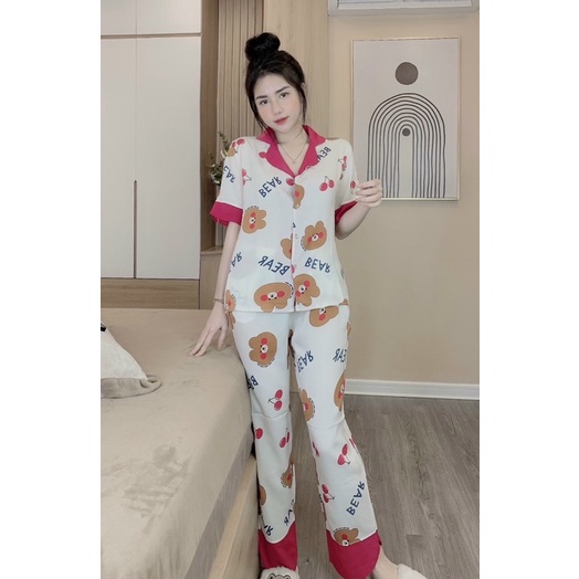 Đồ Bộ Pijama Nữ Lụa Mango Cao Cấp,Tay Ngắn Quần Dài,Hàng Thiết Kế,Chất Vải Mềm Mịn