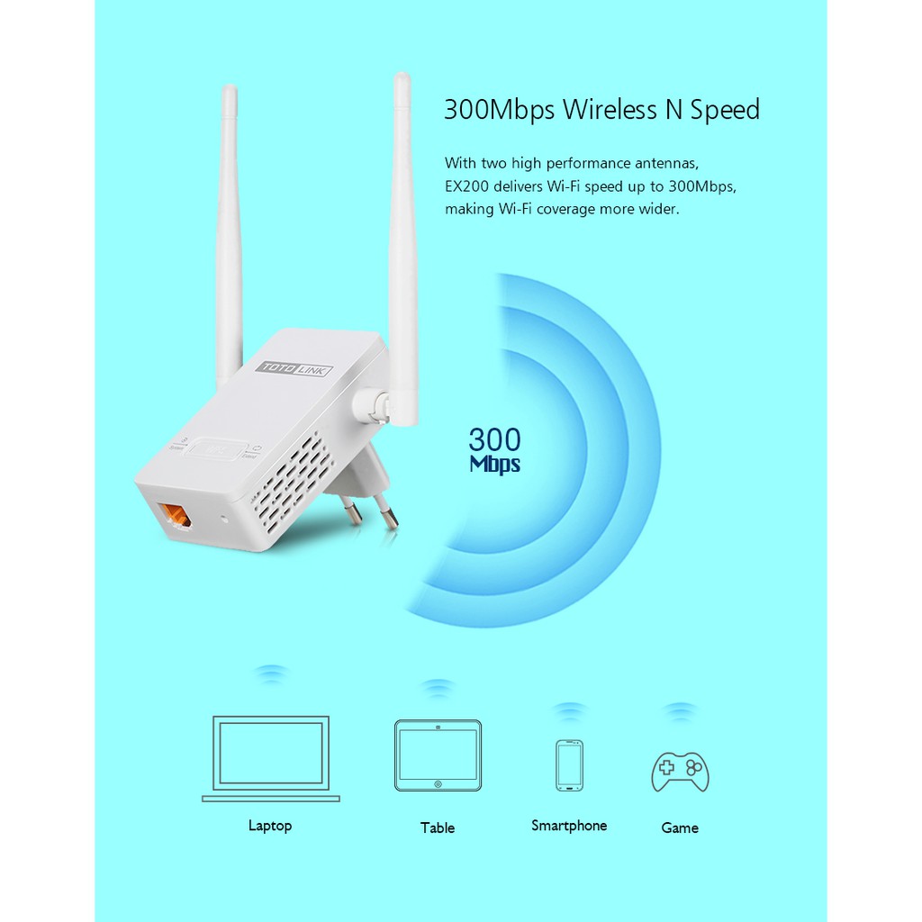 Kích sóng wifi Totolink EX200 chính hãng- Mở rộng sóng Wi-Fi chuẩn N 300Mbps-Bảo hành 24 tháng