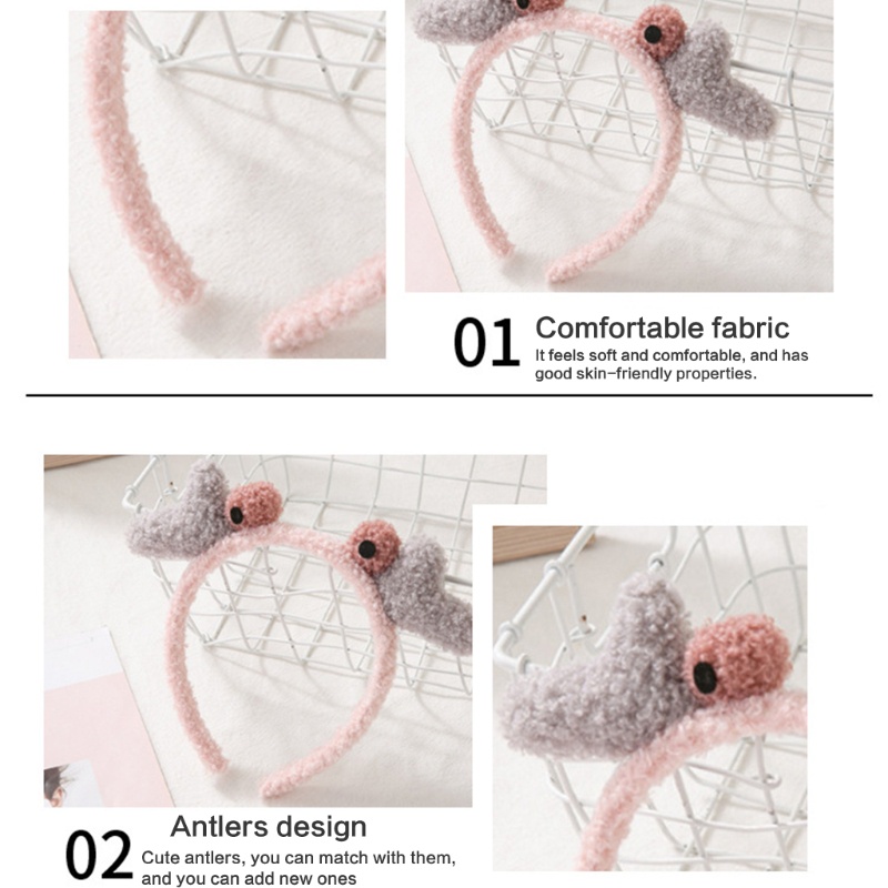 Băng Đô Cài Tóc Rửa Mặt / Trang Điểm Hình Sừng Hươu Bằng Vải Bông Mềm Mại Dùng Hóa Trang / Chụp