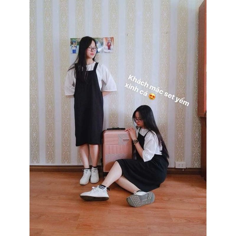 Set Áo Yếm Đen Kaki Áo Sơ Mi Tay Bồng Cho Bạn Nữ Cá Tính Dễ Thương  - Én Mai Boutique | BigBuy360 - bigbuy360.vn