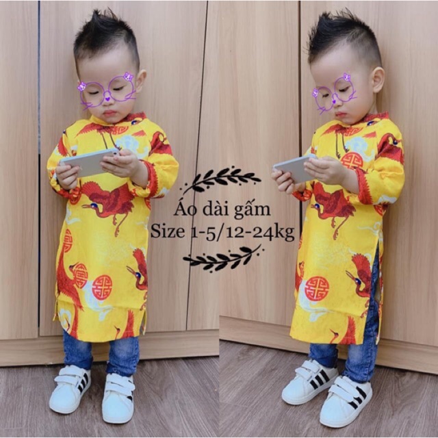 Áo dài gấm cho bé 9-22kg