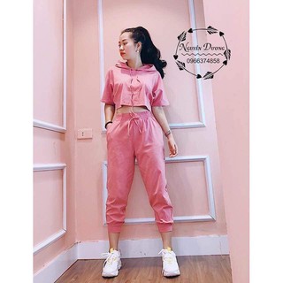 Sét bộ croptop áo có mũ phối quần jogger năng động TTSA0094