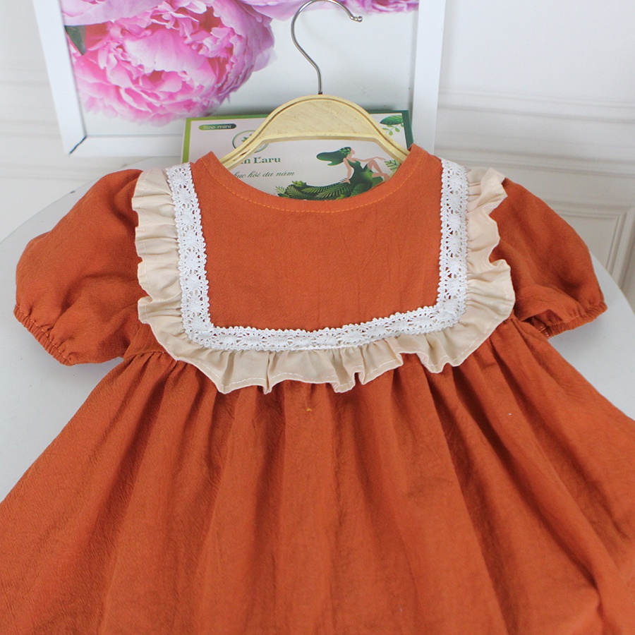 Đầm bé gái 7-25 kg💥 HÀNG THIẾT KẾ MAY KỸ 💥 váy đầm bé gái tiểu thư màu cam đất siêu xinh