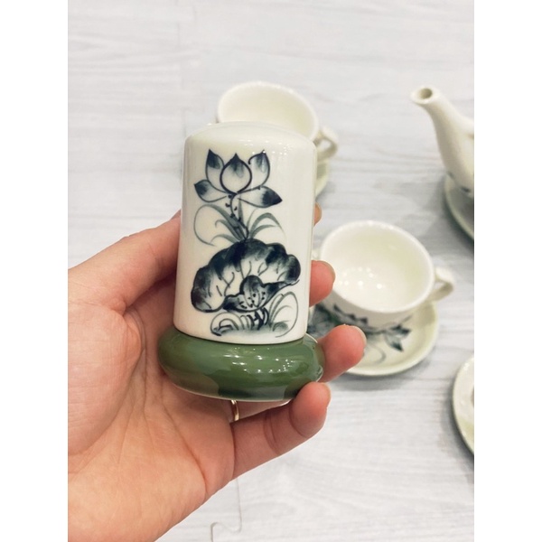 Bộ Trà Thiên Nga Sen 550ml Ấm Chén Trà Vẽ Tay Sứ Bát Tràng Cao Cấp Chén Sứ Uống Nước Làm Quà Tặng