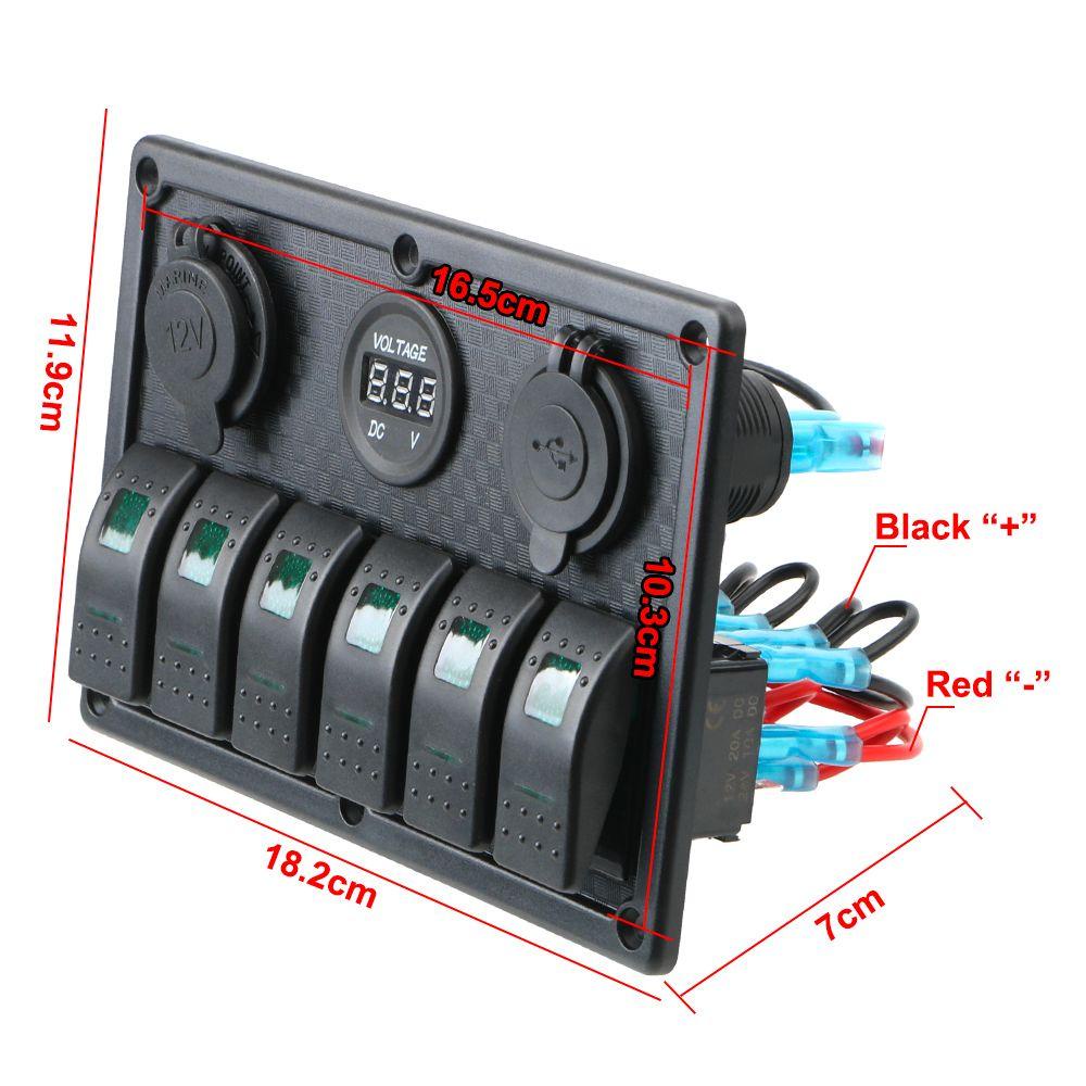 Cầu Dao 12V 6 Nấc Cổng USB Kép Có Đèn LED Hiển Thị Điện Áp Cho Xe Hơi / Tàu Thuyền / Xe Tải / Tàu Thuyền