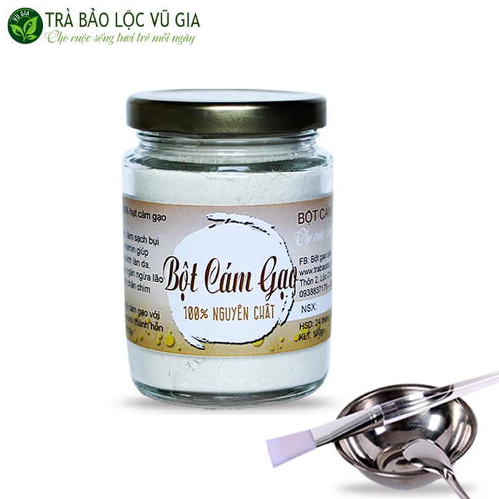 Bột Cám Gạo Nguyên Chất Vũ Gia 100g + Tặng Bộ Đắp Mặt Dưỡng Da Inox Cao Cấp