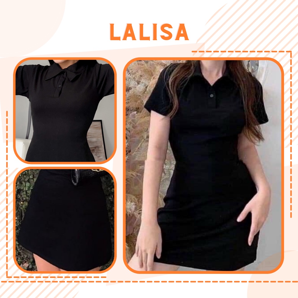 Váy Xinh Polo LALISA Thiết Kế Thời Trang Hàn Quốc Chất Thun Cotton Ôm Body Hai Màu Hồng Đen Đi Dự Tiệc, Đi Chơi VD005