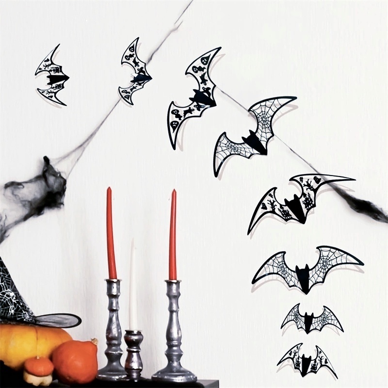 Miếng Dán Tường / Cửa Sổ Bằng PVC Hình Dơi Đen 3D Trang Trí Halloween DIY