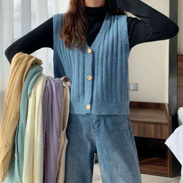 Áo len không tay cổ chữ v dáng rộng phong cách Hàn Quốc thời trang thu đông cho nữ | BigBuy360 - bigbuy360.vn