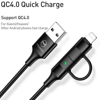 Cáp sạc nhanh 2 trong 1 USB Type-C & Lightning chính hãng MCDODO dành cho Iphone và Android