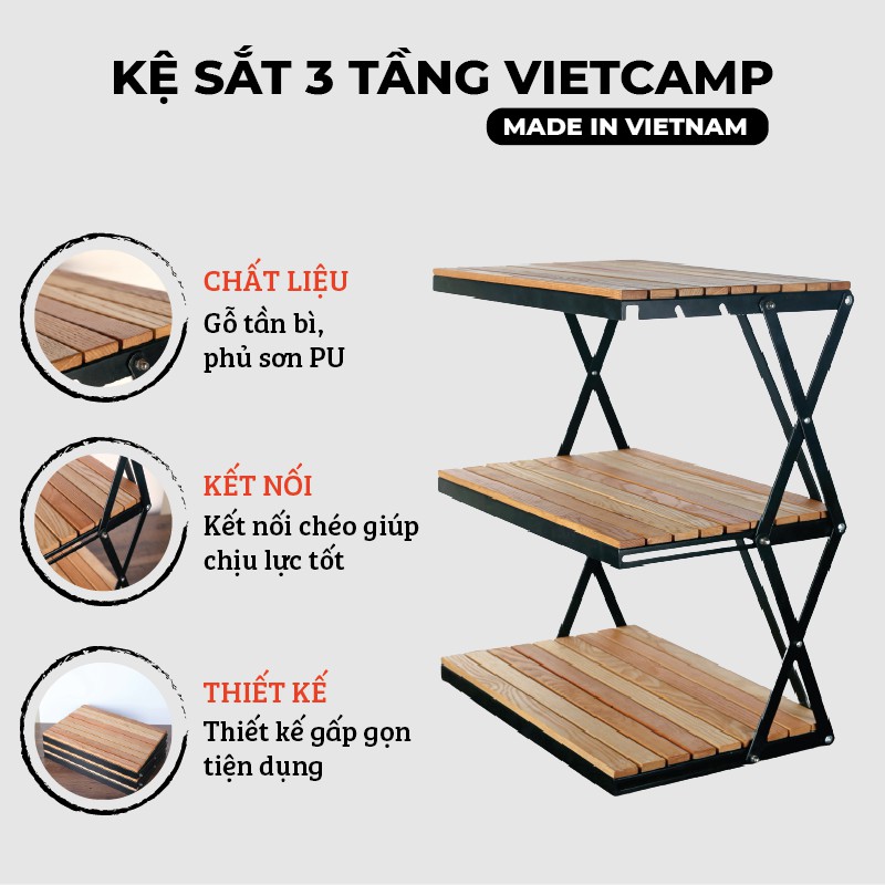 Kệ gỗ đa năng khung sắt - có thể tăng chỉnh chiều cao - thương hiệu Vietcamp - Kích thước 50x35x63cm