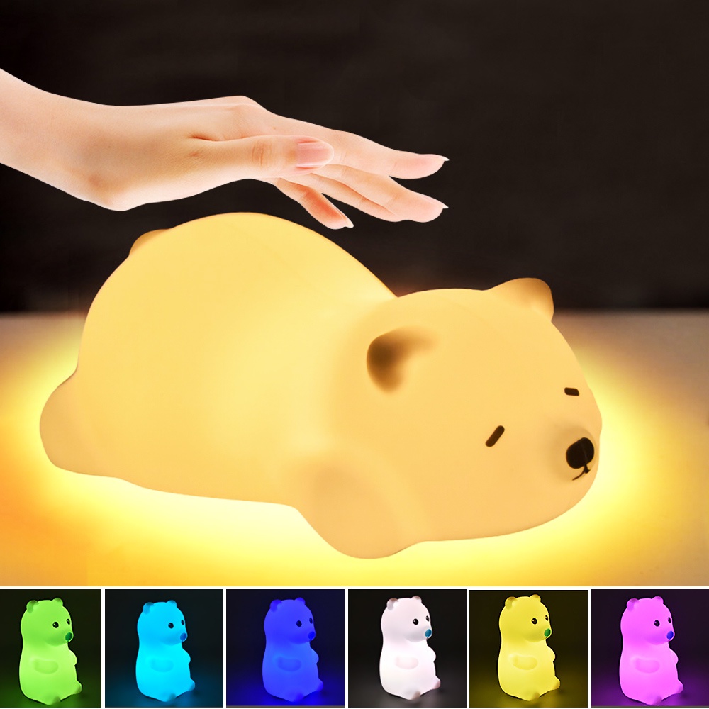 Đèn Ngủ Silicone Cảm Ứng Chạm Hình Mèo Sạc USB Cho Trẻ Em