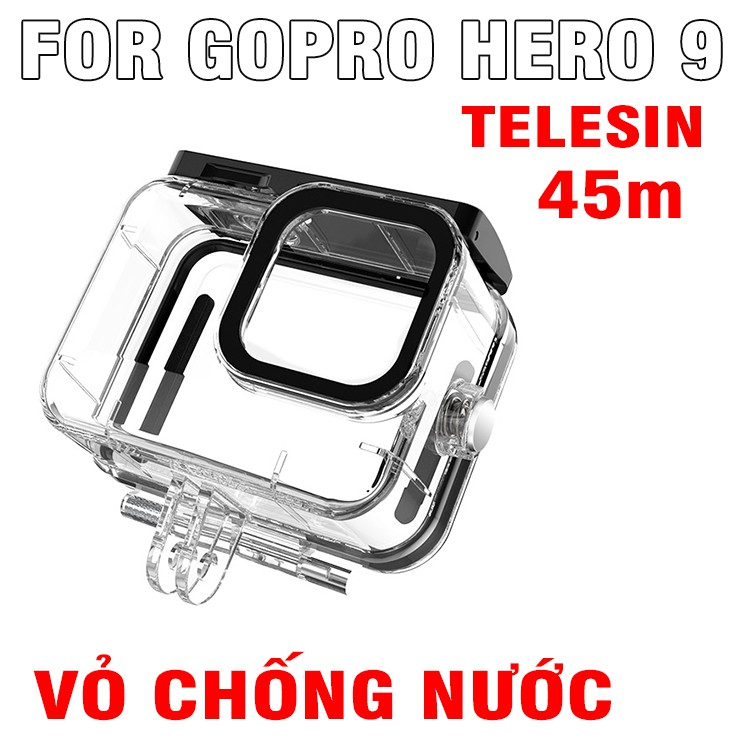 Vỏ chống nước Gopro 9 bằng nhựa trong suốt chống nước độ sâu 45m hãng Telesin