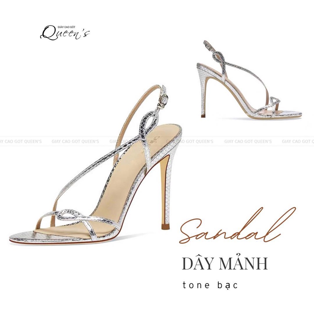 Giày Cao Gót Sandal Chéo Dây Màu Bạc Vân Rắn Êm Chân Sang Trọng Cho Nữ Dự Tiệc Và Công Sở Cao 9-11cm - Bảo Hành 1 Năm
