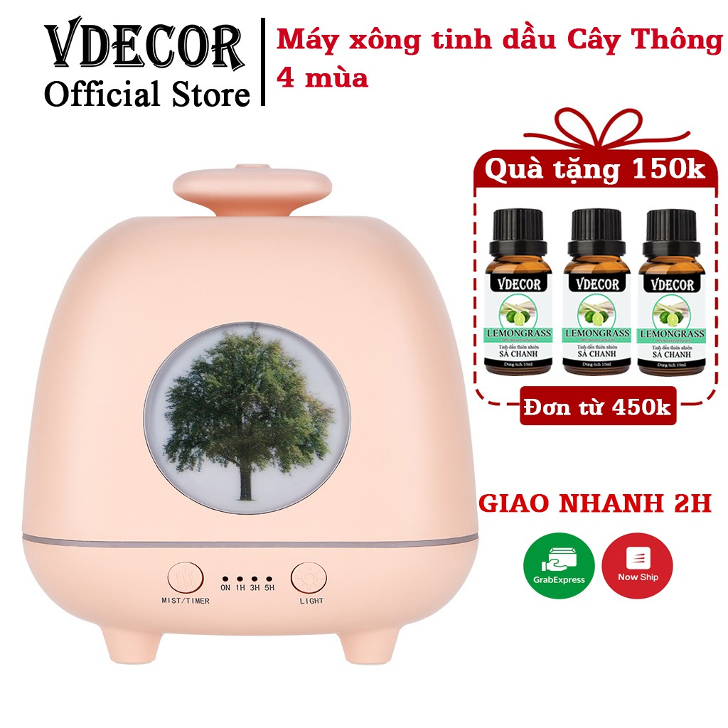 Máy Xông Tinh Dầu Phun Sương Siêu Âm Hoa Bốn Mùa Led 7 Màu Cao Cấp| Kèm 2 Đầu Phun Có Thể Thay Đổi