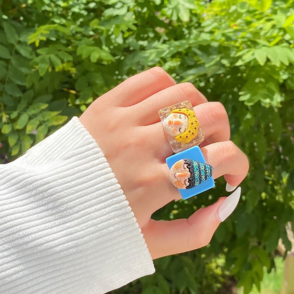 Nhẫn Đeo Ngón Tay Bằng Nhựa Acrylic Họa Tiết Trừu Tượng Thời Trang Hàn Quốc Cho Nữ