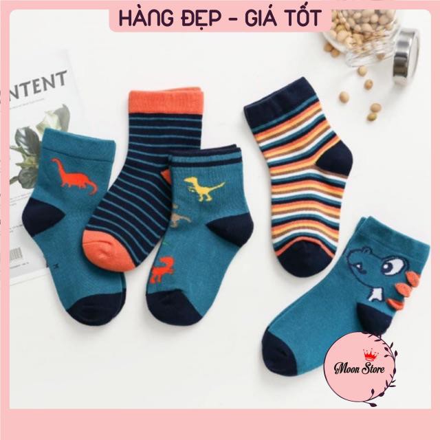 Tất,vớ cổ cao trẻ em hoạ tiết khủng long dễ thương cho bé yêu, size 1-10 tuổi (set 5 đôi)