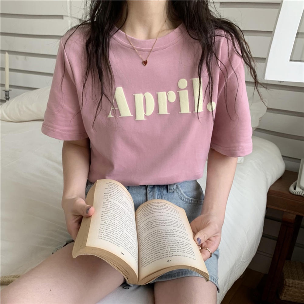 Áo Thun Tay Ngắn Cổ Tròn Form Rộng In Chữ Màu Nước 50080