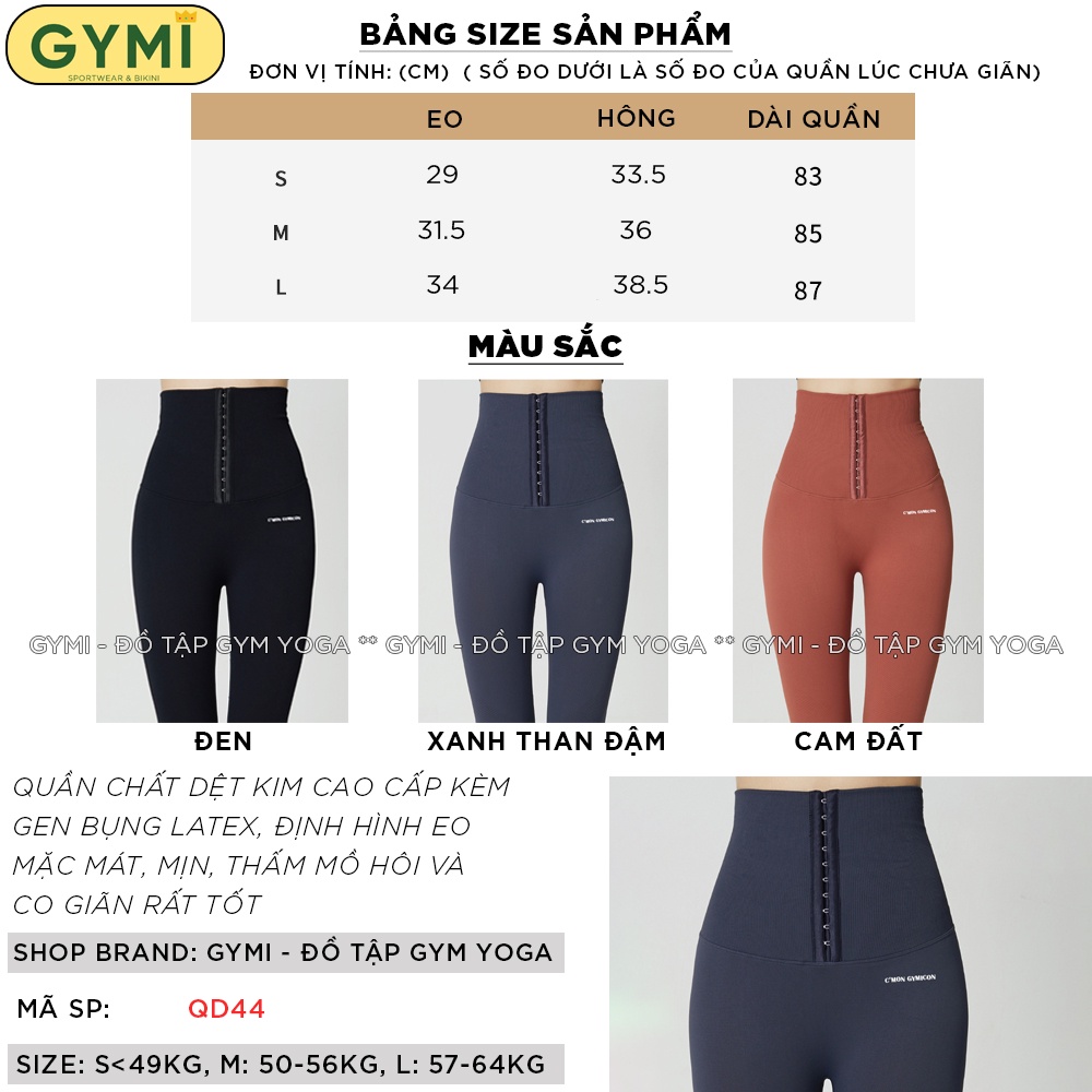 Quần tập gym yoga nữ gen bụng latex QD44 GYMI Cmon chất dệt kim co giãn tạo eo thon nâng mông