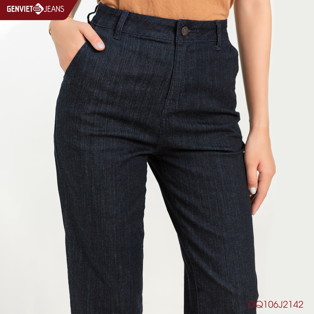 Quần Jeans Nữ Trơn Dáng Baggy Chất Bò Mềm Cao Cấp Basic Cạp Cao Genviet Túi Chéo DQ106J2142