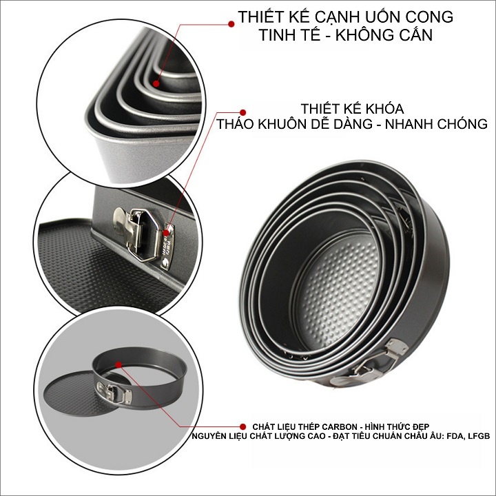 Khuôn Tròn Nướng Bánh Bông Lan Mousse Lạnh Dụng Cụ Làm Bánh Sinh Nhật Chống Dính Đế Rời Có Khóa 4 Inch Hình Tim Tròn