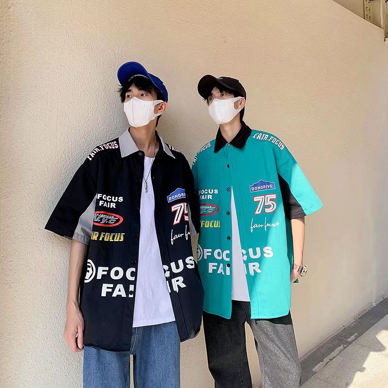 Áo Sơ Mi Tay Ngắn Dáng Rộng Phong Cách hip hop Thời Trang Mùa Hè Chất Lượng Cao 2022 Phong Cách hip-hop Hàn Quốc Cho Nam