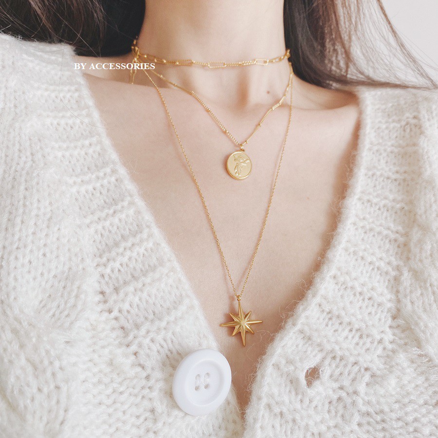 Dây chuyền titan ngôi sao tám cánh không gỉ