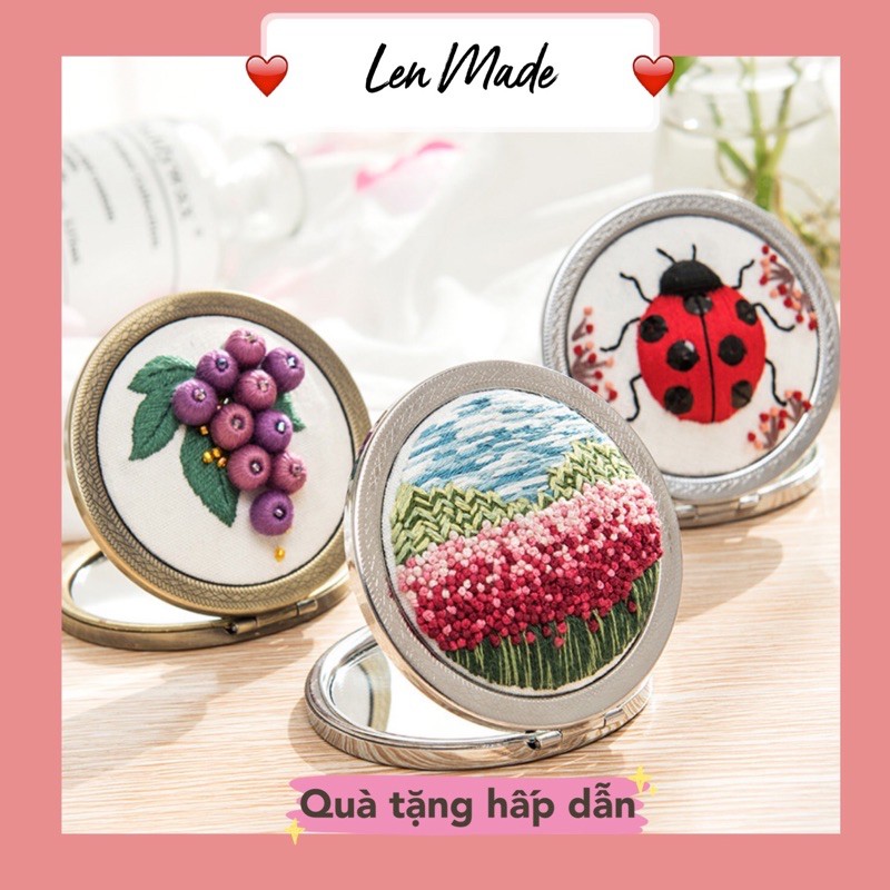 DIY bộ kit tự thêu tay gương tròn xinh xắn đầy đủ nguyên liệu quà tặng ý nghĩa lenmade(không kèm khung thêu)