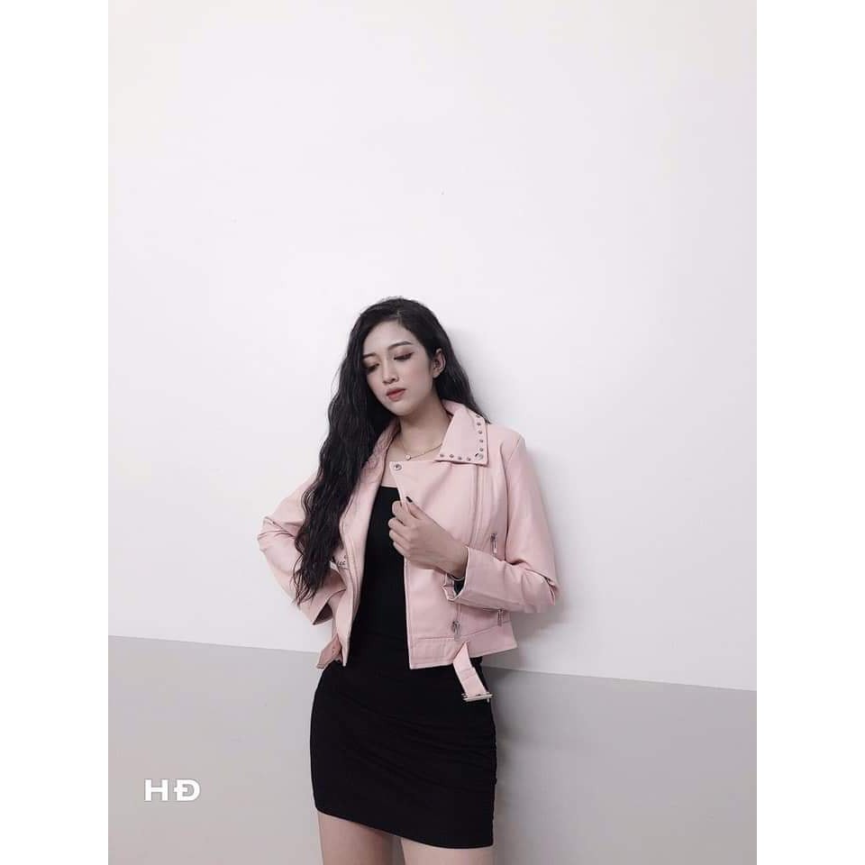 ÁO KHOÁC DA KÈM ĐAI NẠM ĐINH VIỀN