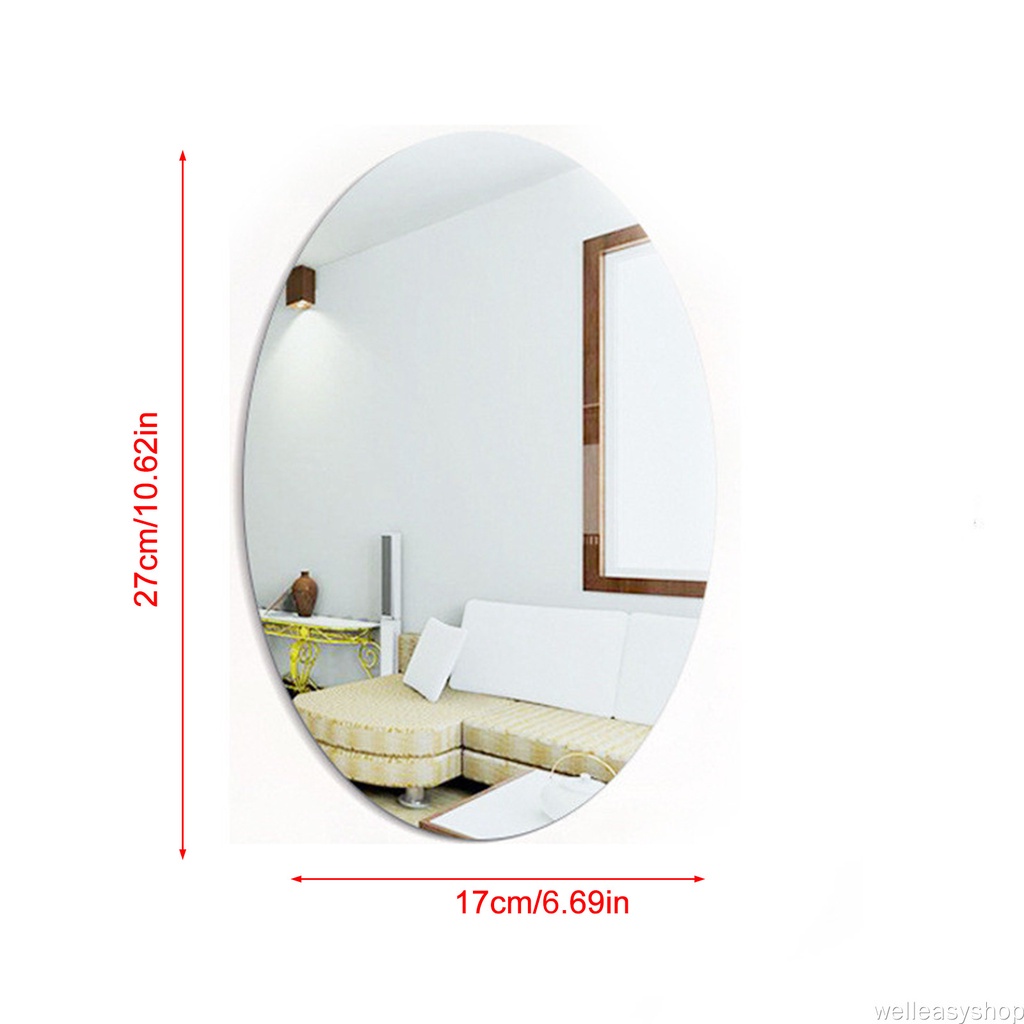 Miếng dán tường bằng acrylic tráng gương hình oval 3D trang trí nhà tắm/phòng khách