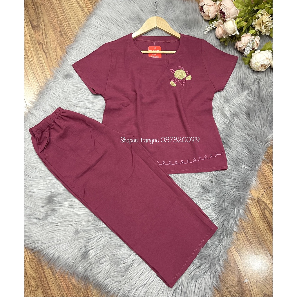 Đồ bộ trung niên đũi bigsize quần ống suông rộng lửng mặc nhà làm quà tặng mẹ tặng bà sinh nhât, 8/3