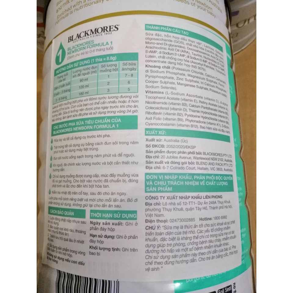 Sữa BLACKMORES ÚC Số 1, 2, 3 Lon 900g