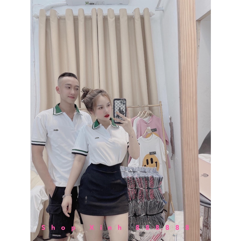 Áo polo nữ viền xanh cổ trụ chất cotton cá sấu 100% hàng VNXK