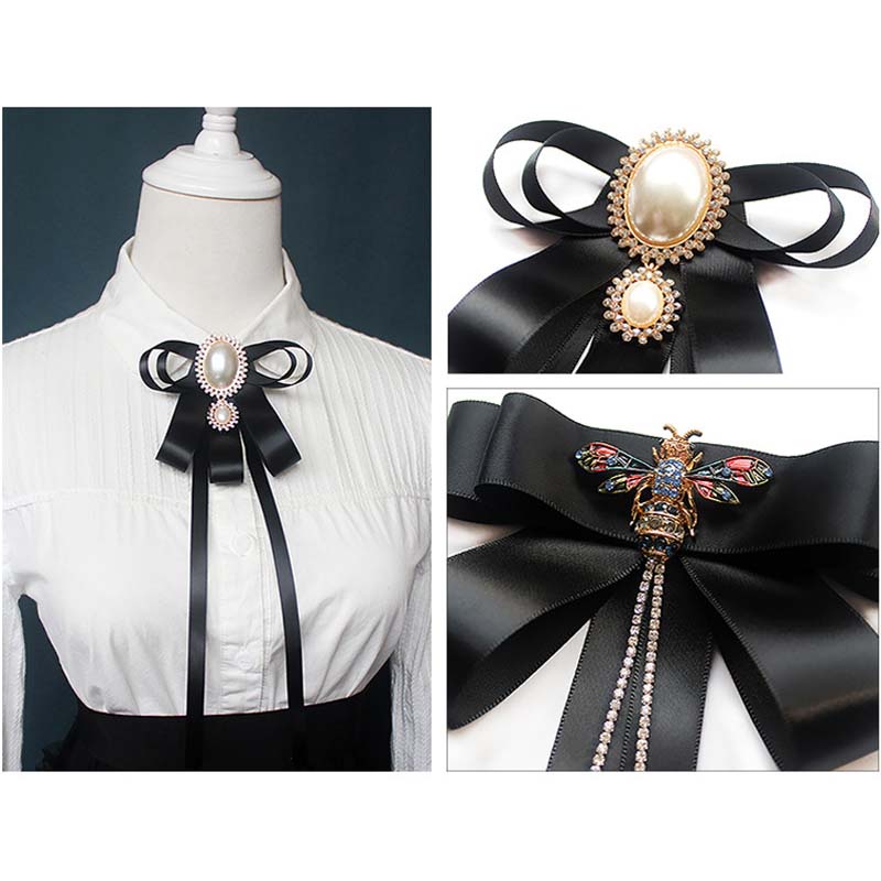 Cà Vạt Nơ Đen Đính Đá Và Ngọc Trai Thời Trang Mùa Hè 2023 Cho Nữ