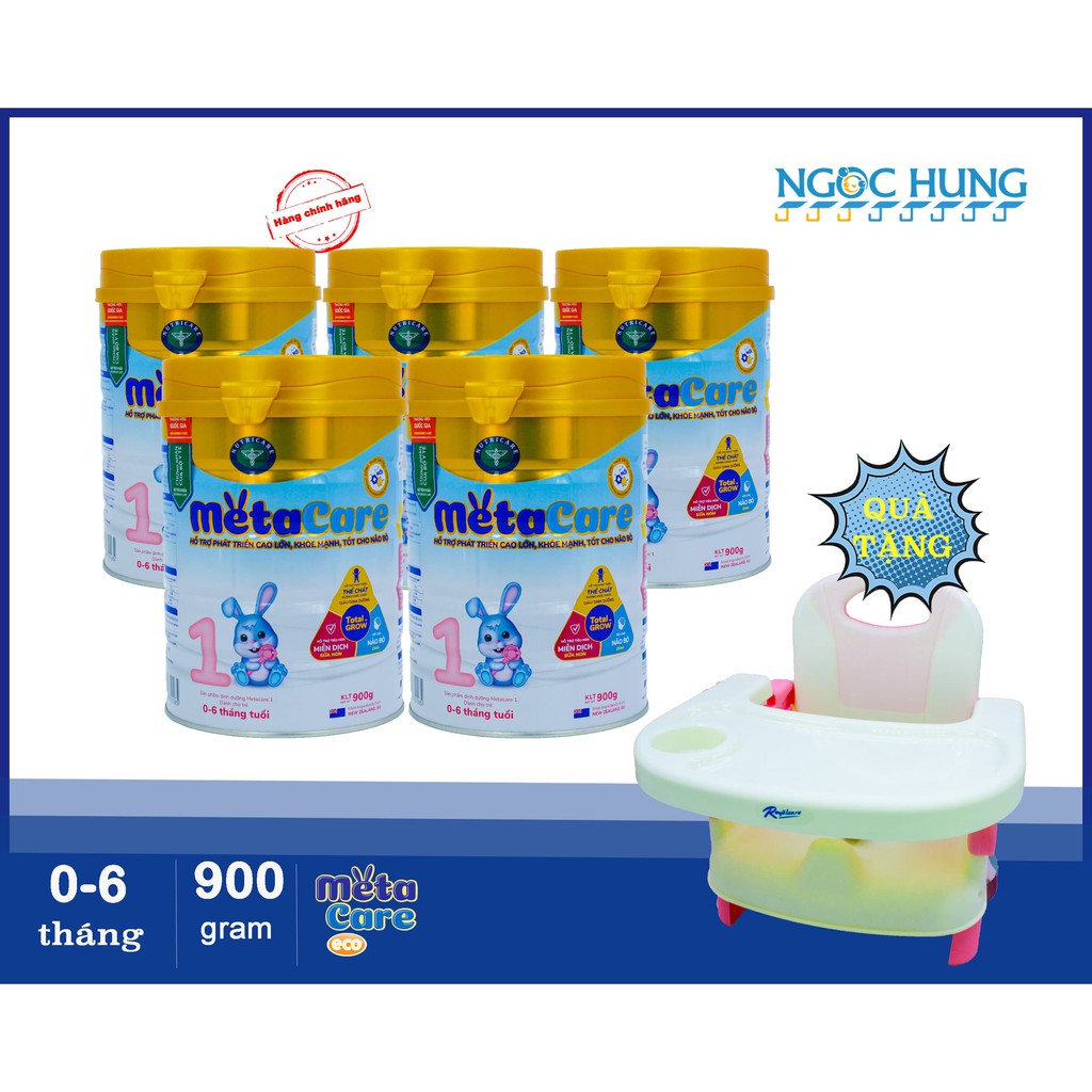 ( TẶNG GHẾ NGỒI ĂN CHO BÉ ROYALCARE) Combo 5 lon sữa bột Metacare số 1 và 2 cho bé từ 0 đến 12 tháng lon thiếc 900g