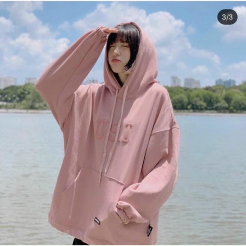 Áo Hoodie form dáng rộng tay phồng như ảnh - Nam Nữ mặc cặp cực xinh - Thêu U.S.I