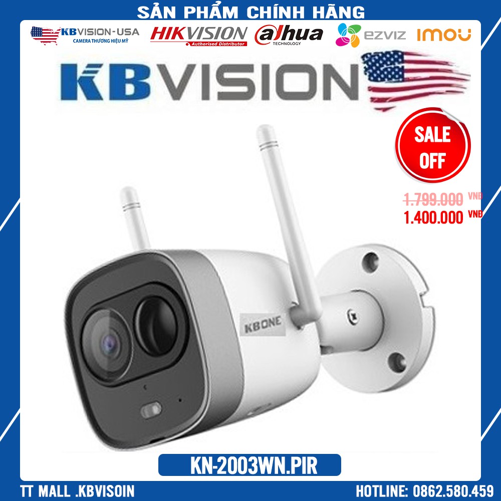 {Giá Hủy Diệt} Camera IP hồng ngoại không dây 2.0 Mp KBVISION KN-2003WN.PIR - Model mới KN-B23L Bảo hành 2 năm