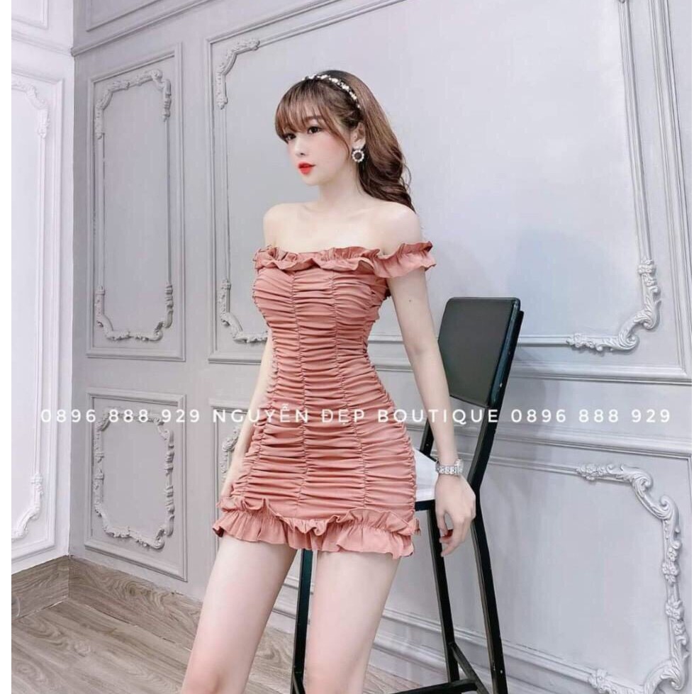 Đầm body trễ vai nhún thân kèm mút | BigBuy360 - bigbuy360.vn