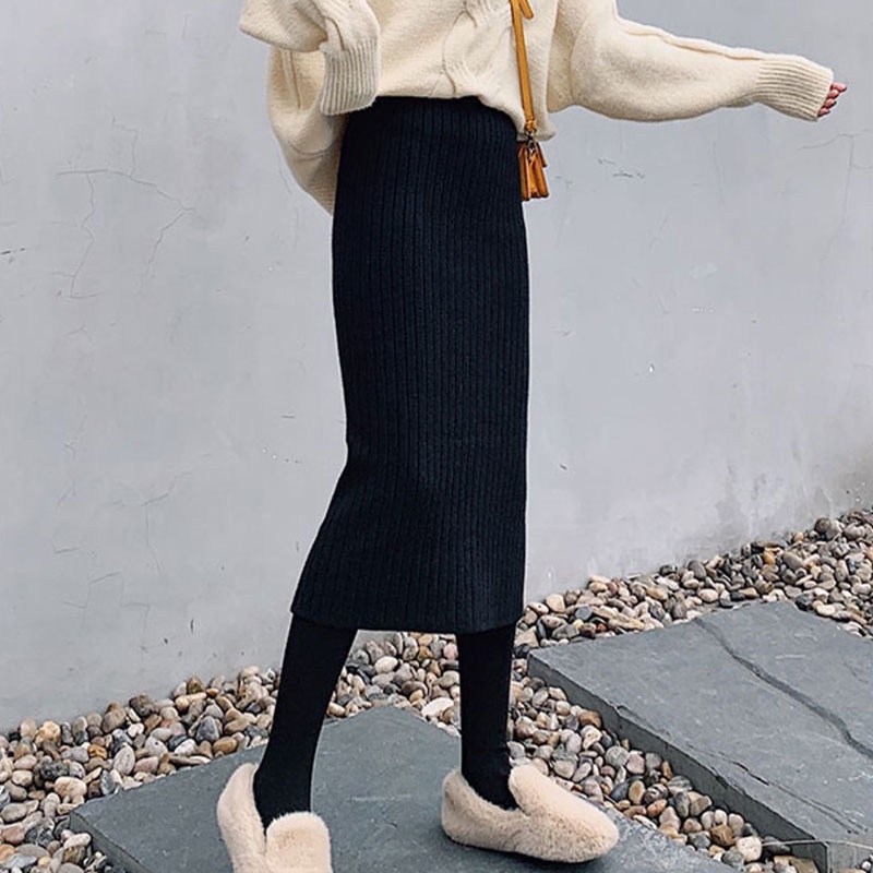 Chân Váy Len Dài Lưng Cao Phong Cách Hàn Quốc Thời Trang Mới Cho Nữ