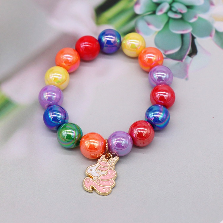 Vòng Tay Chuỗi Hạt Màu Sắc Cầu Vồng Dễ Thương Cho Bé Gái