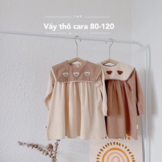 Váy dài tay cổ thuỷ thủ thêu gấu dáng xoè babydoll cho bé gái