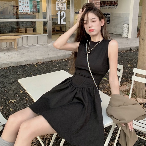 Đầm Đen Sát Nách Cổ Tròn Thời Trang Hàn Quốc Cao Cấp