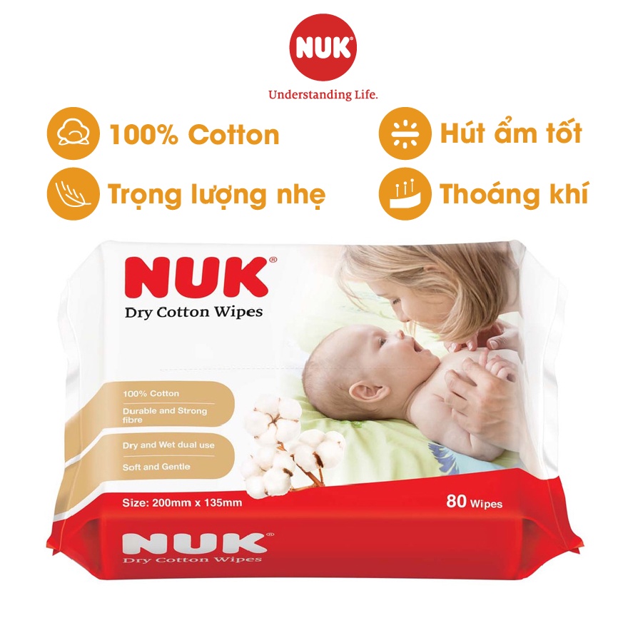 Khăn vải khô đa năng NUK chất liệu cotton mềm mịn thấm hút tốt chứng nhận SGS (gói 80c)