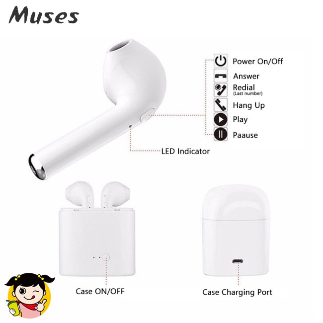 Tai Nghe Bluetooth 5.0 Không Dây i7 Tws Có Hộp Sạc Phù Hợp Với Mọi Loại Điện Thoại